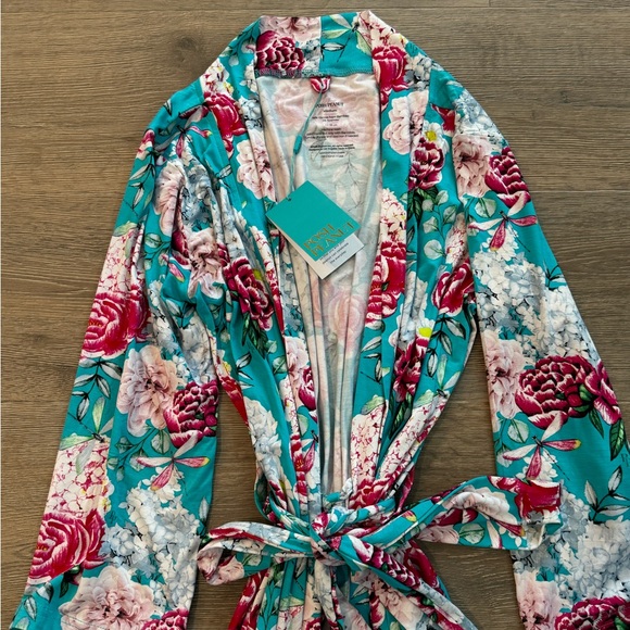 Posh Peanut Eloise Teal Pink Floral Mommy Robe Maternity Post Partum Loungewear - Picture 2 of 7